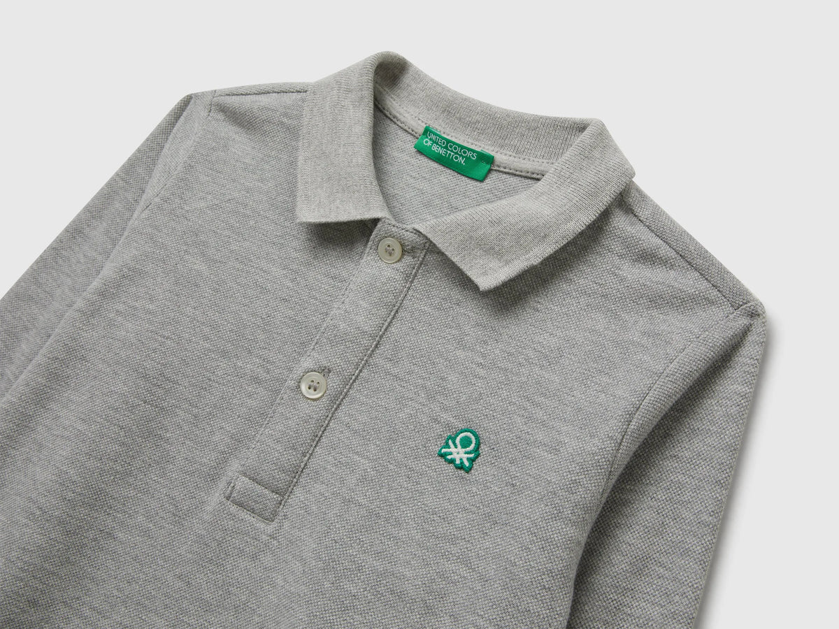Benetton Light Gray Boys Long Sleeve Polo in Cotton SKU: 3089G3009_501 Image 03
