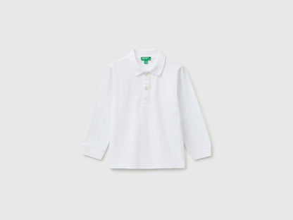 Benetton White Boys 100% Organic Cotton Long-Sleeved Polo Shirt SKU: 3089G3017_101 Image 01