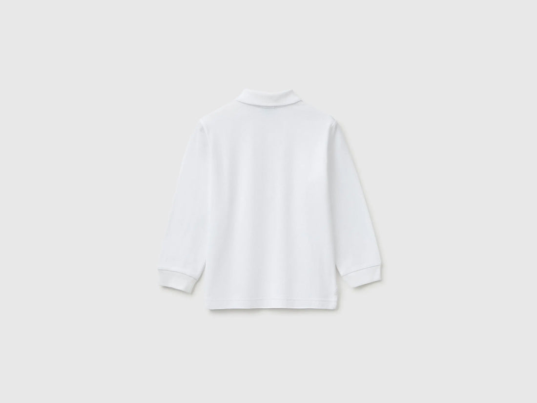 Benetton White Boys 100% Organic Cotton Long-Sleeved Polo Shirt SKU: 3089G3017_101 Image 02