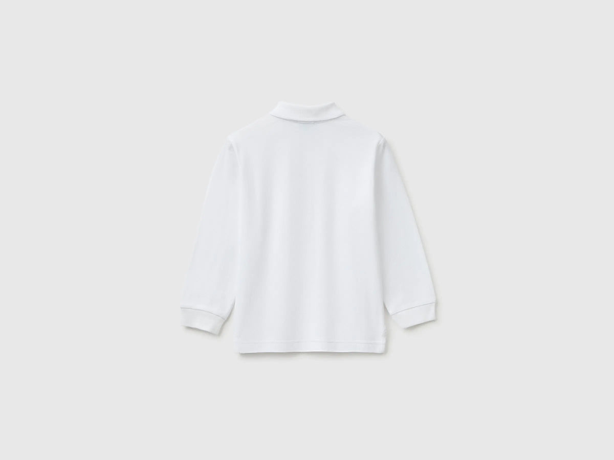 Benetton White Boys 100% Organic Cotton Long-Sleeved Polo Shirt SKU: 3089G3017_101 Image 02