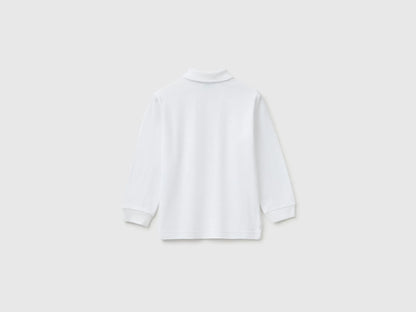 Benetton White Boys 100% Organic Cotton Long-Sleeved Polo Shirt SKU: 3089G3017_101 Image 02