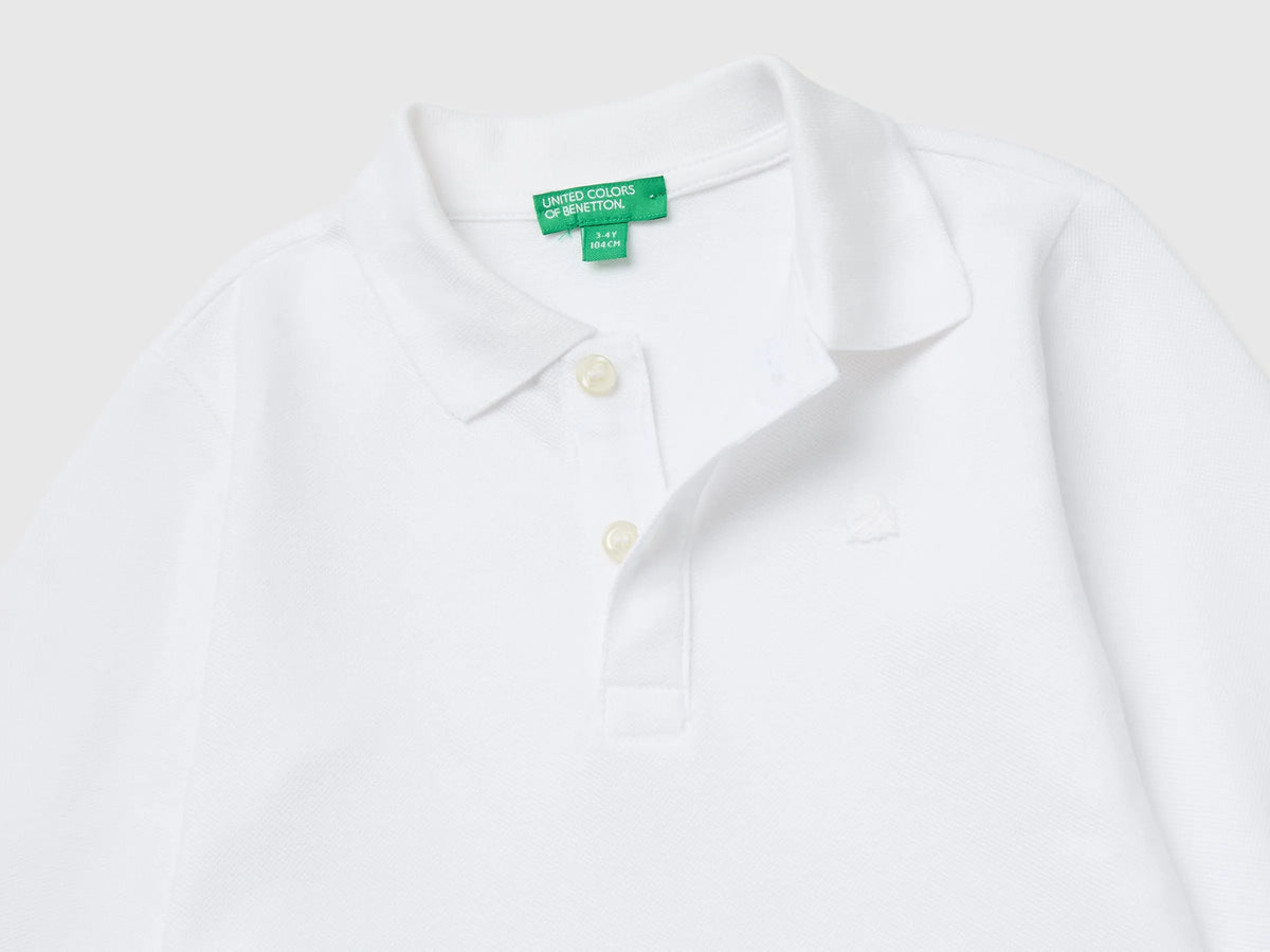 Benetton White Boys 100% Organic Cotton Long-Sleeved Polo Shirt SKU: 3089G3017_101 Image 03
