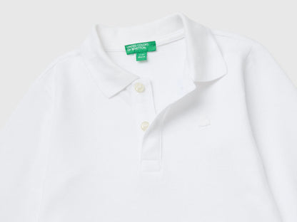 Benetton White Boys 100% Organic Cotton Long-Sleeved Polo Shirt SKU: 3089G3017_101 Image 03