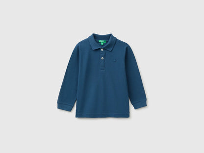 Benetton Dark Blue Boys 100% Organic Cotton Long-Sleeved Polo Shirt SKU: 3089G3017_37T Image 01