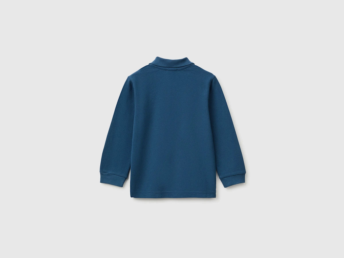 Benetton Dark Blue Boys 100% Organic Cotton Long-Sleeved Polo Shirt SKU: 3089G3017_37T Image 02