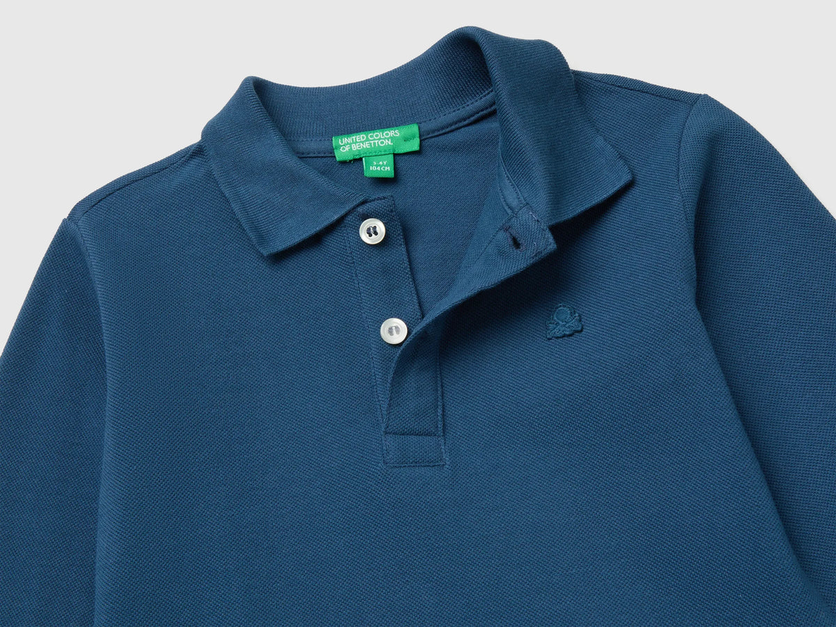 Benetton Dark Blue Boys 100% Organic Cotton Long-Sleeved Polo Shirt SKU: 3089G3017_37T Image 03