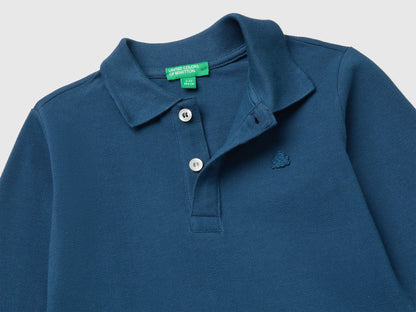 Benetton Dark Blue Boys 100% Organic Cotton Long-Sleeved Polo Shirt SKU: 3089G3017_37T Image 03