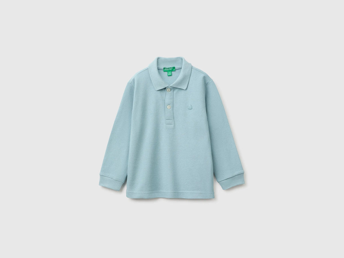 Benetton Air Force Blue Boys 100% Organic Cotton Long-Sleeved Polo Shirt SKU: 3089G3017_3E4 Image 01