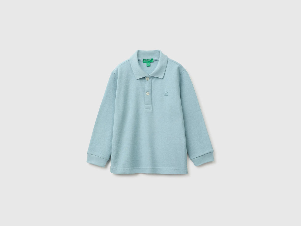 Benetton Air Force Blue Boys 100% Organic Cotton Long-Sleeved Polo Shirt SKU: 3089G3017_3E4 Image 01