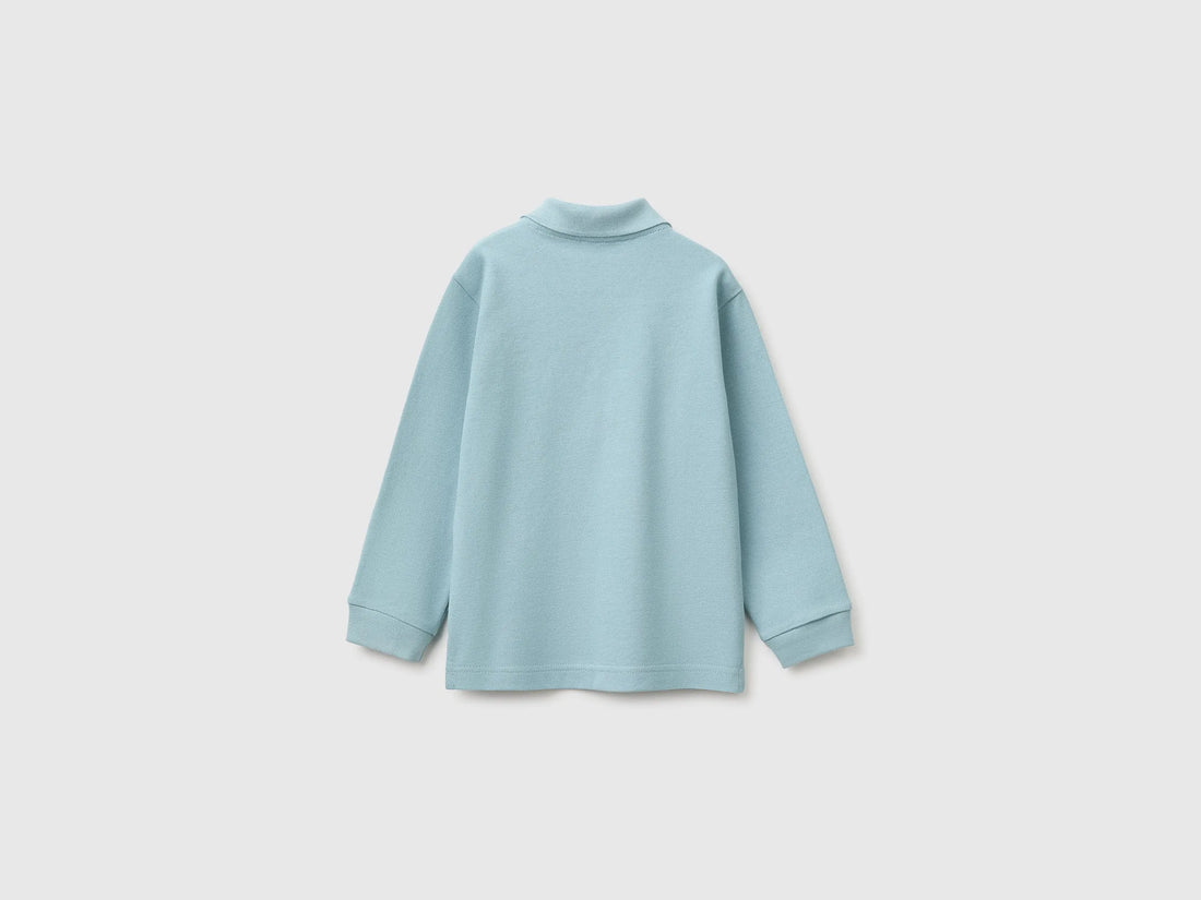 Benetton Air Force Blue Boys 100% Organic Cotton Long-Sleeved Polo Shirt SKU: 3089G3017_3E4 Image 02