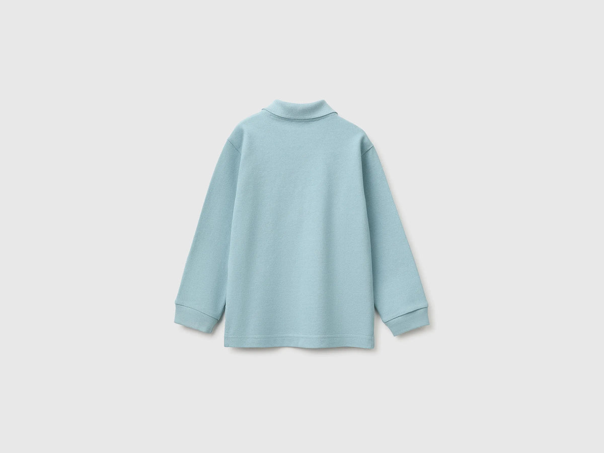Benetton Air Force Blue Boys 100% Organic Cotton Long-Sleeved Polo Shirt SKU: 3089G3017_3E4 Image 02