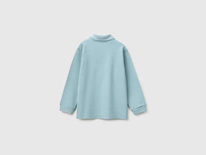 Benetton Air Force Blue Boys 100% Organic Cotton Long-Sleeved Polo Shirt SKU: 3089G3017_3E4 Image 02
