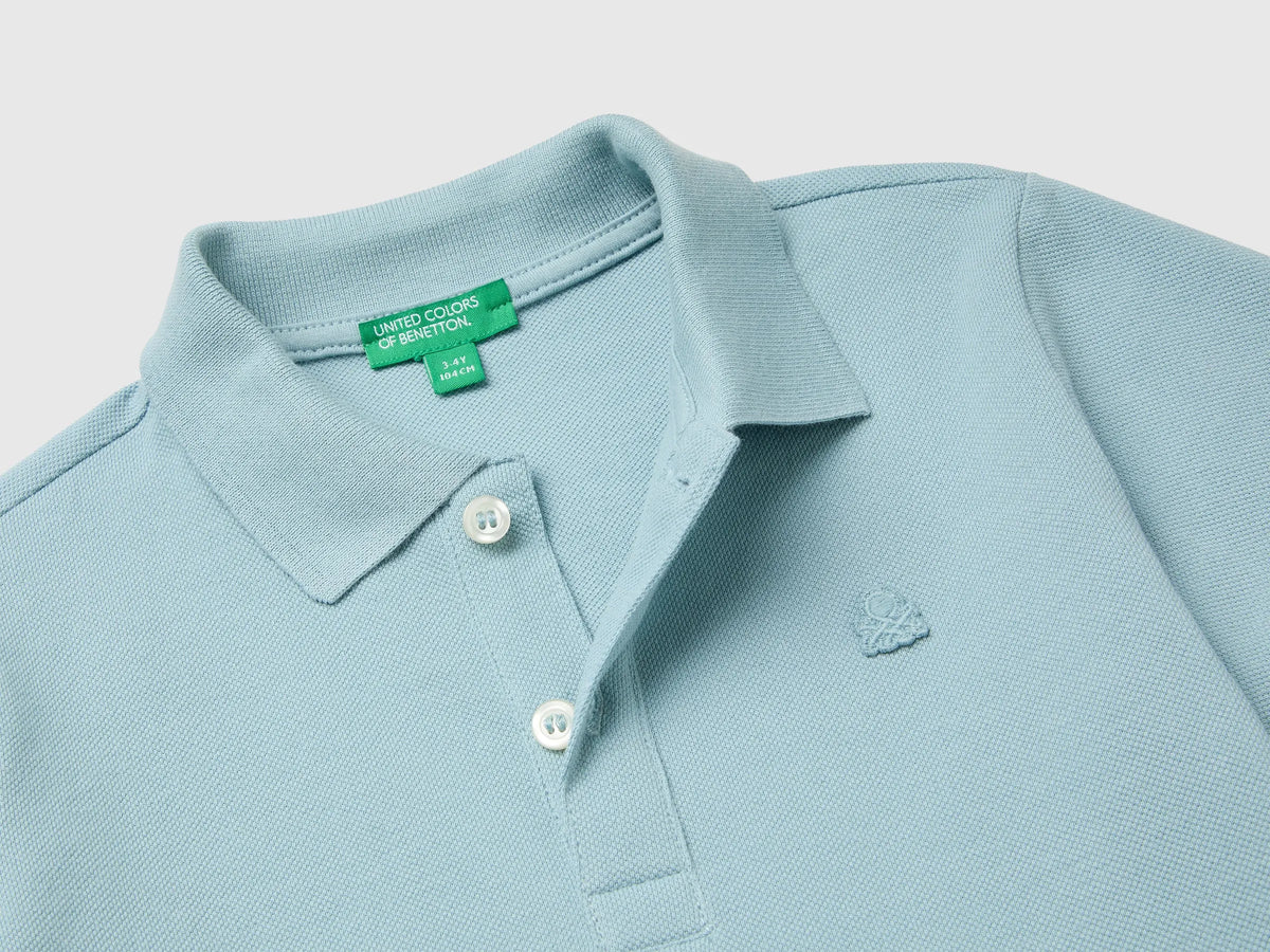 Benetton Air Force Blue Boys 100% Organic Cotton Long-Sleeved Polo Shirt SKU: 3089G3017_3E4 Image 03