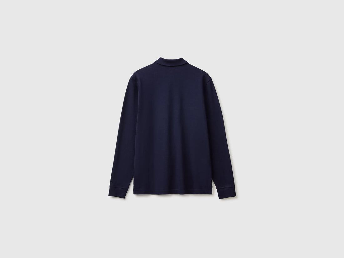 Benetton Dark Blue Men Long Sleeve Cotton Polo SKU: 3089J3204_016 Image 02