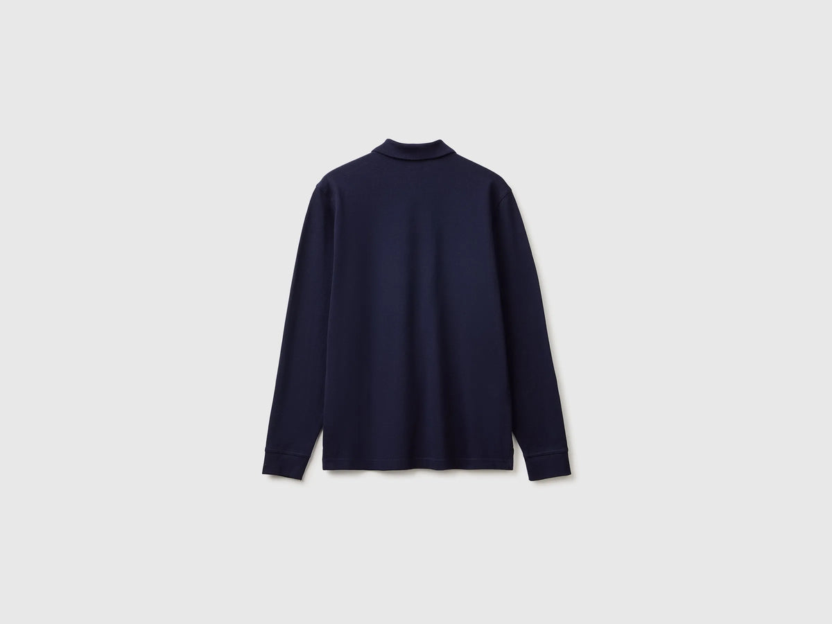 Benetton Dark Blue Men Long Sleeve Cotton Polo SKU: 3089J3204_016 Image 02