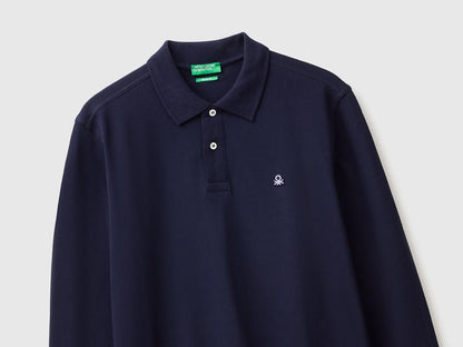 Benetton Dark Blue Men Long Sleeve Cotton Polo SKU: 3089J3204_016 Image 03