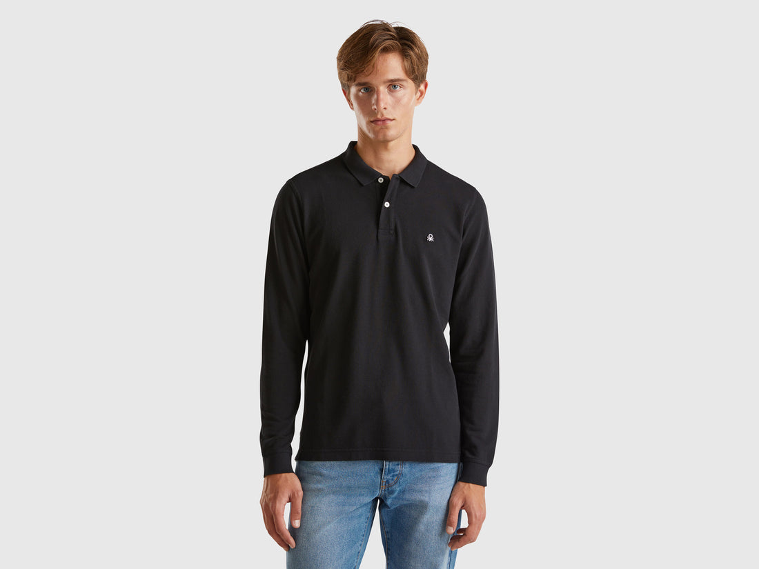 Benetton_Black_Long Sleeve Cotton Polo_3089J3204_100_01