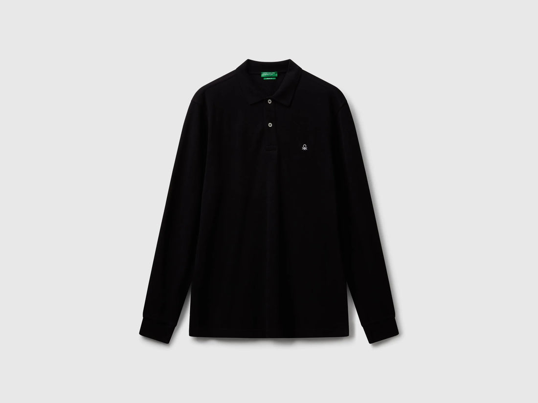 Benetton Black Men Long Sleeve Cotton Polo SKU: 3089J3204_100 Image 01