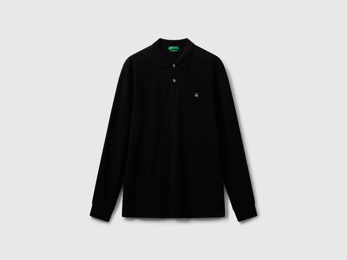 Benetton Black Men Long Sleeve Cotton Polo SKU: 3089J3204_100 Image 01