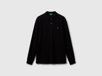 Benetton Black Men Long Sleeve Cotton Polo SKU: 3089J3204_100 Image 01