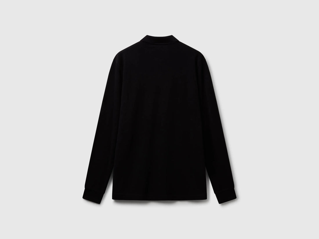 Benetton Black Men Long Sleeve Cotton Polo SKU: 3089J3204_100 Image 02