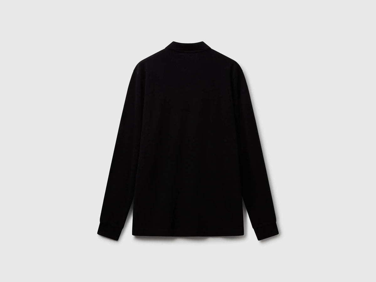 Benetton Black Men Long Sleeve Cotton Polo SKU: 3089J3204_100 Image 02