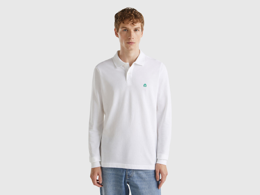 Benetton_White_Long Sleeve Cotton Polo_3089J3204_101_01