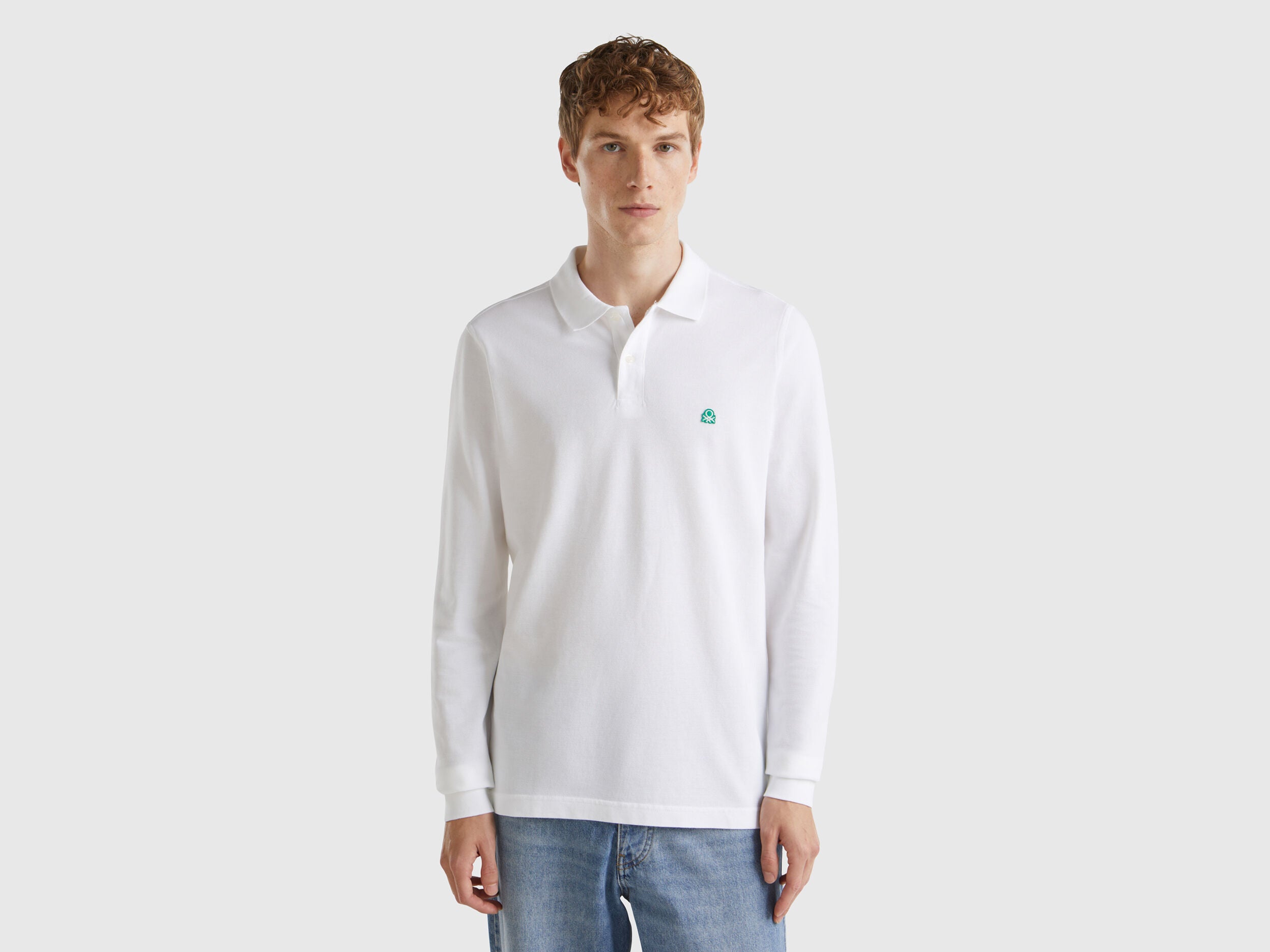 Benetton_White_Long Sleeve Cotton Polo_3089J3204_101_01
