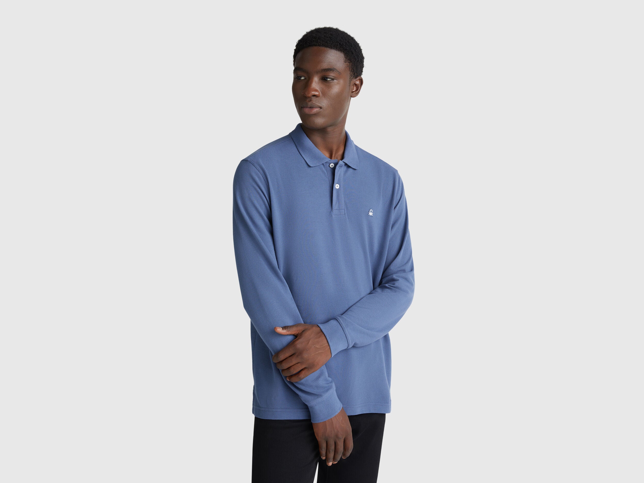 Benetton_Air Force Blue_Long Sleeve Cotton Polo _3089J3204_35W_01