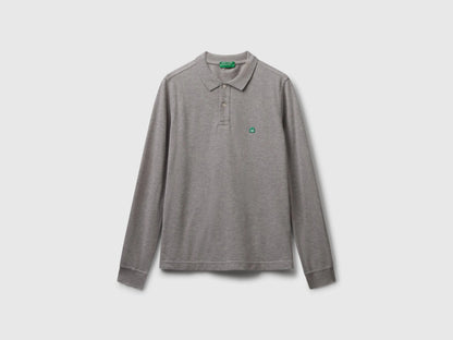 Benetton Light Gray Men Long Sleeve Cotton Polo SKU: 3089J3204_501 Image 01