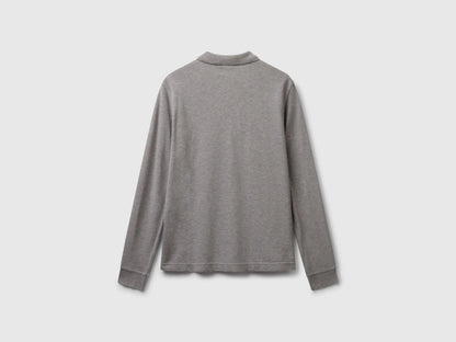 Benetton Light Gray Men Long Sleeve Cotton Polo SKU: 3089J3204_501 Image 02