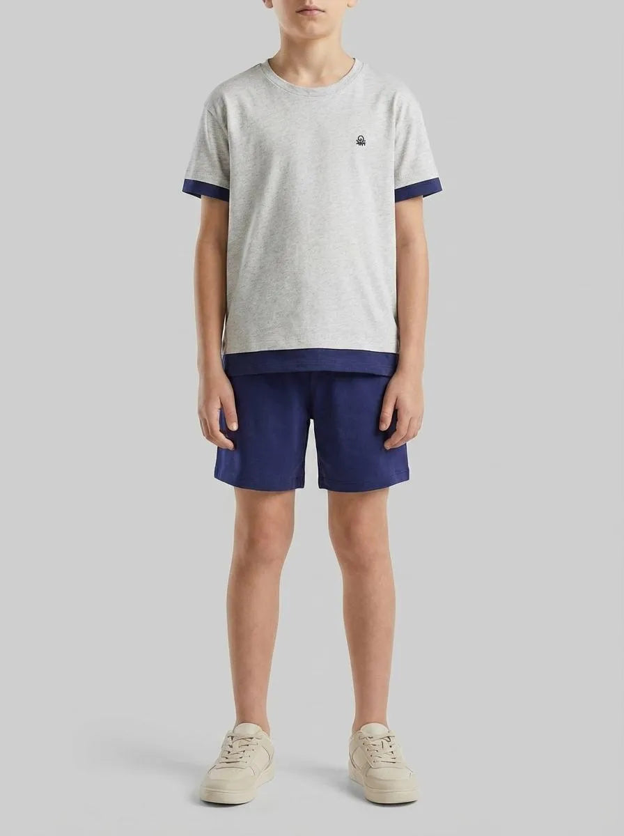 Benetton Light Gray Boys Color Block Short Pyjamas SKU: 30960P09Y_506 Image 00