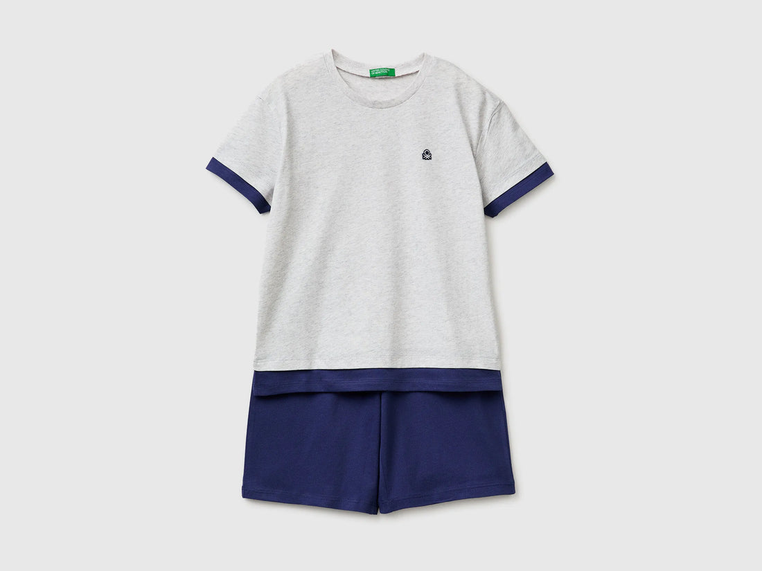 Benetton Light Gray Boys Color Block Short Pyjamas SKU: 30960P09Y_506 Image 01