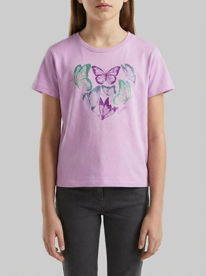 Benetton Lilac Girls T-Shirt with Print and Glitter SKU: 3096C10SG_00L Image 00
