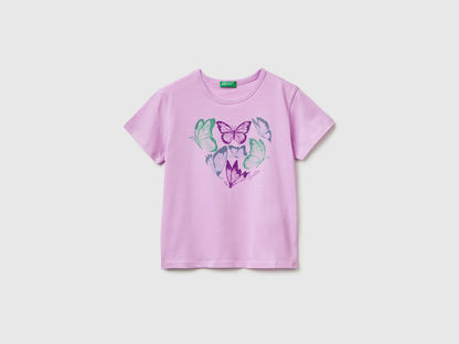 Benetton Lilac Girls T-Shirt with Print and Glitter SKU: 3096C10SG_00L Image 01