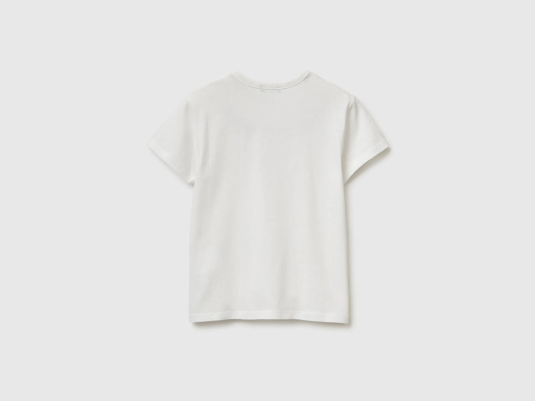 Benetton Creamy White Girls T-Shirt with Print and Glitter SKU: 3096C10SG_074 Image 02