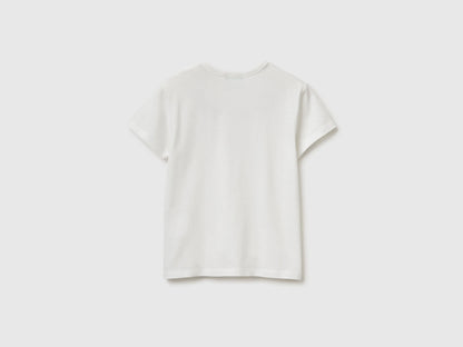 Benetton Creamy White Girls T-Shirt with Print and Glitter SKU: 3096C10SG_074 Image 02