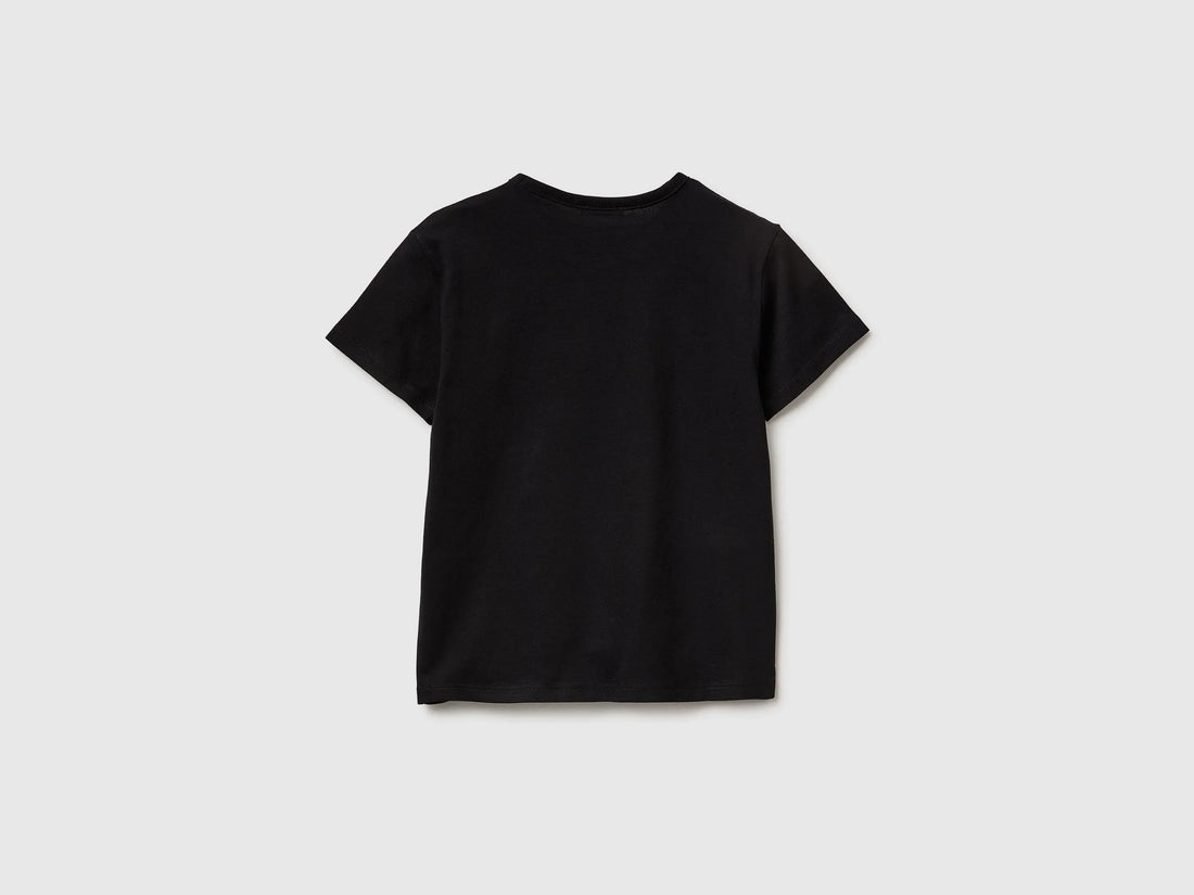 Benetton Black Girls T-Shirt with Print and Glitter SKU: 3096C10SG_100 Image 02