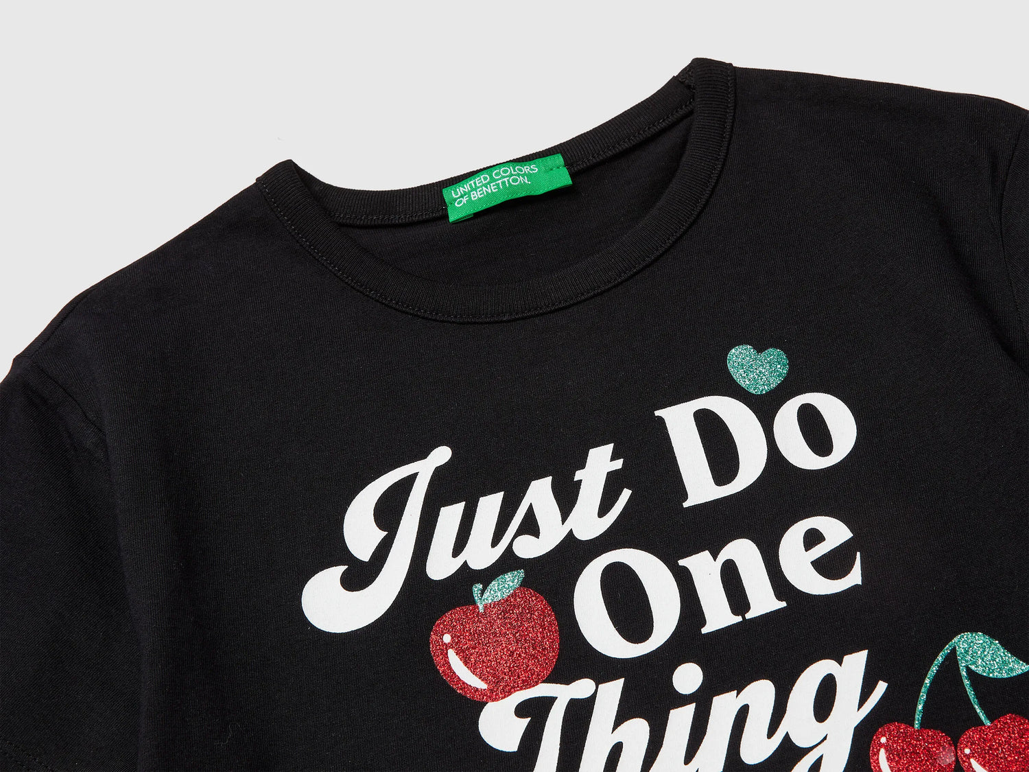 Benetton Black Girls T-Shirt with Print and Glitter SKU: 3096C10SG_100 Image 03