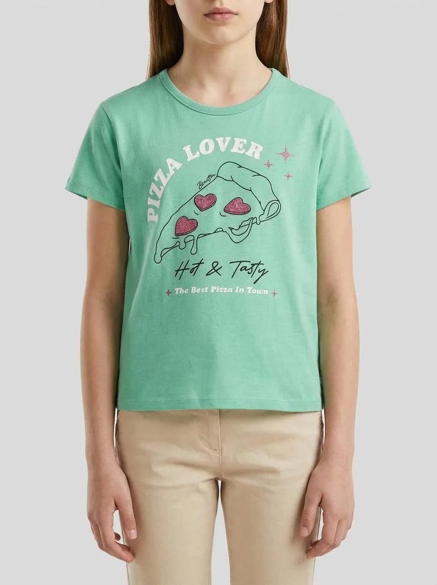 Benetton Aqua Girls T-Shirt with Print and Glitter SKU: 3096C10SG_13D Image 00