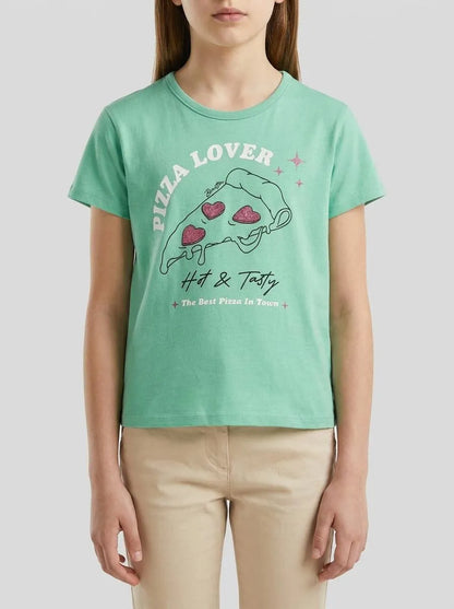 Benetton Aqua Girls T-Shirt with Print and Glitter SKU: 3096C10SG_13D Image 00