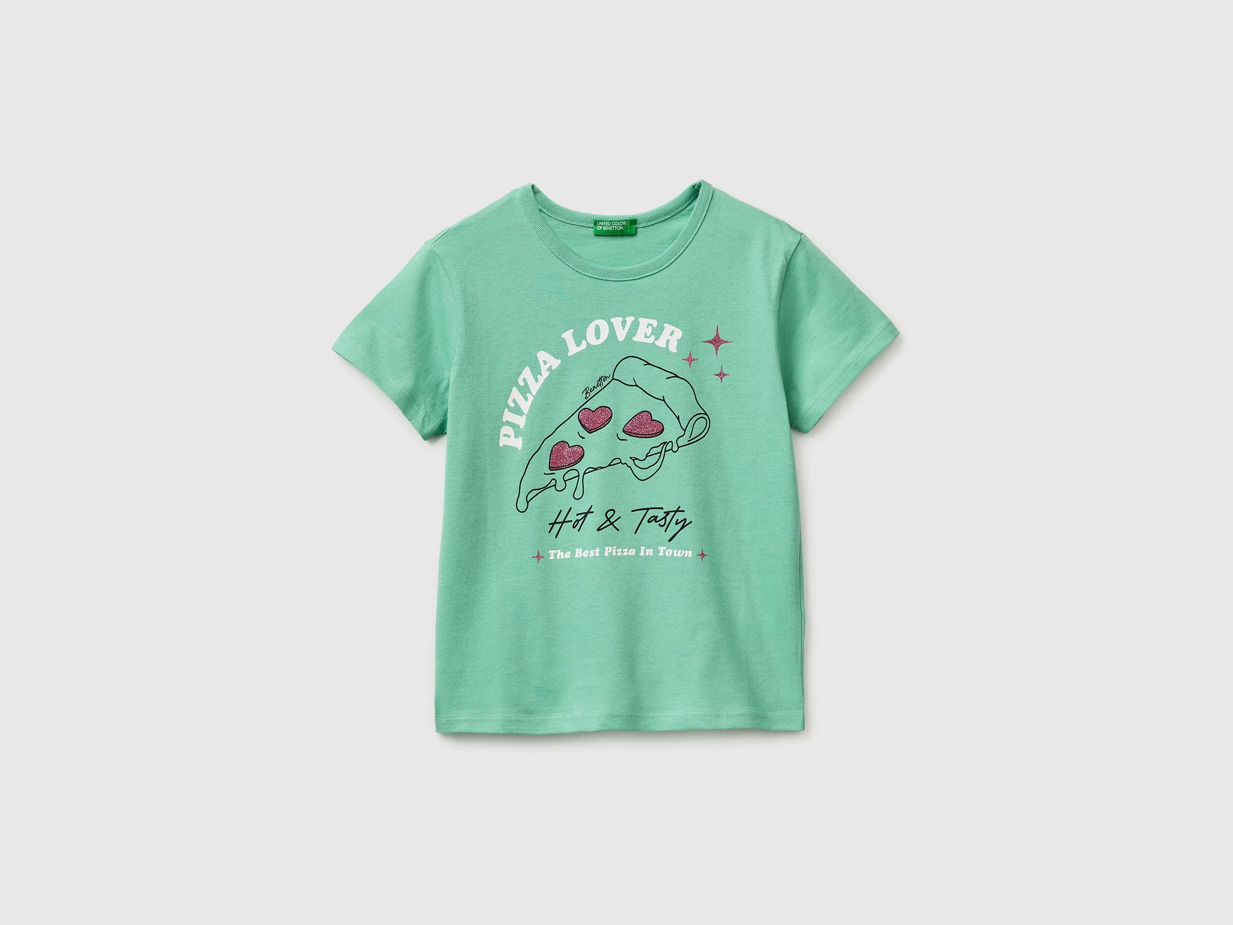 Benetton Aqua Girls T-Shirt with Print and Glitter SKU: 3096C10SG_13D Image 01