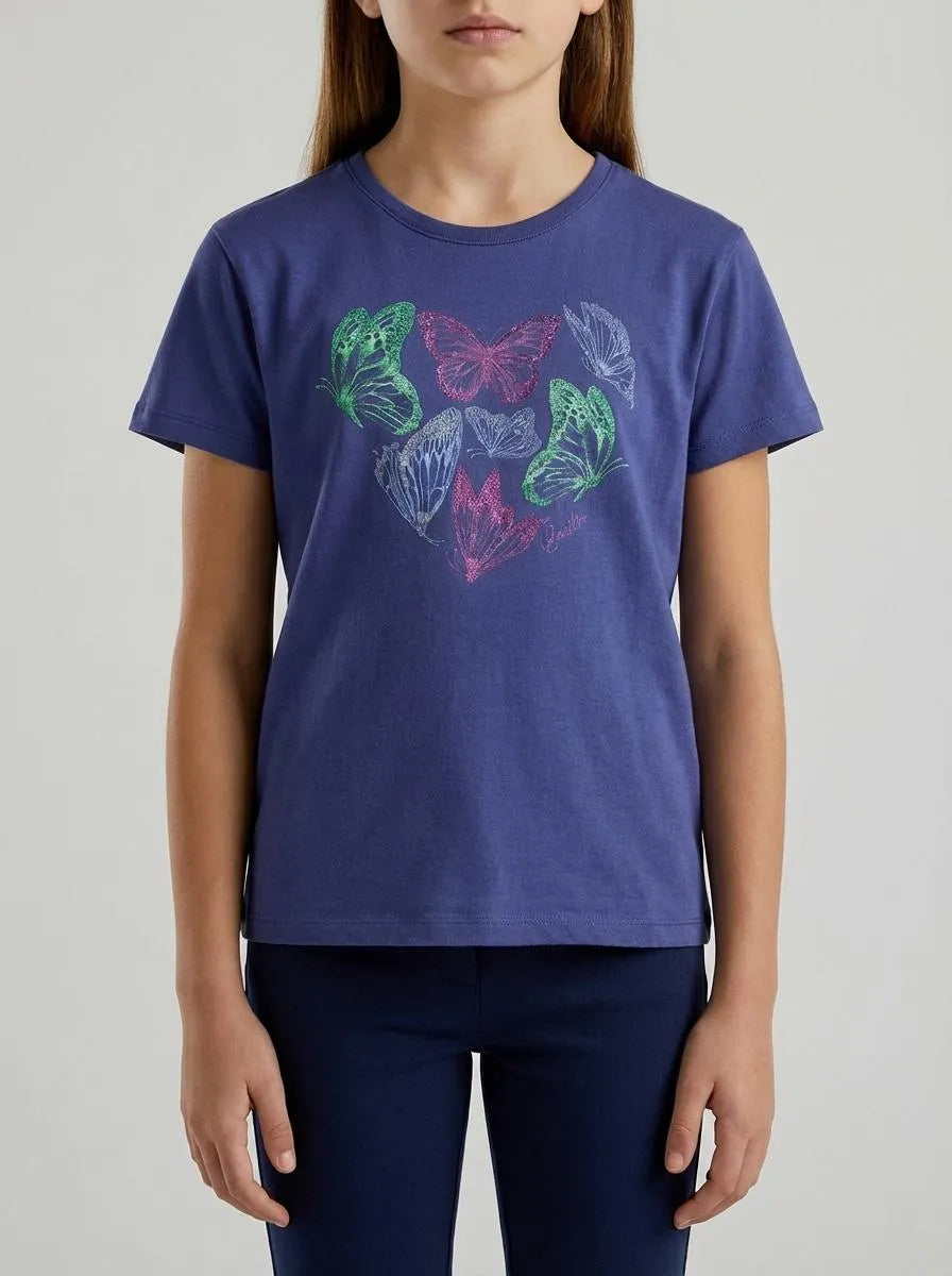 Benetton Violet Girls T-Shirt with Print and Glitter SKU: 3096C10SG_2D8 Image 00