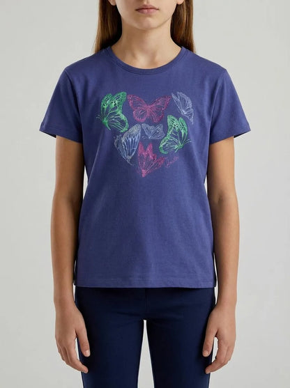 Benetton Violet Girls T-Shirt with Print and Glitter SKU: 3096C10SG_2D8 Image 00