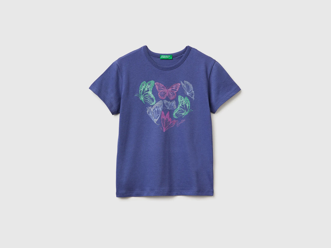 Benetton Violet Girls T-Shirt with Print and Glitter SKU: 3096C10SG_2D8 Image 01