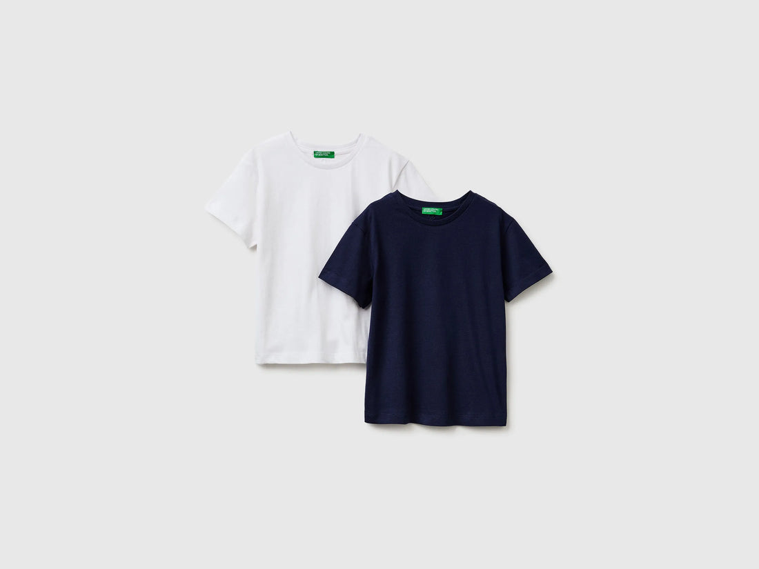 Benetton White Boys Two 100% Cotton T-Shirts SKU: 3096G10LN_901 Image 01