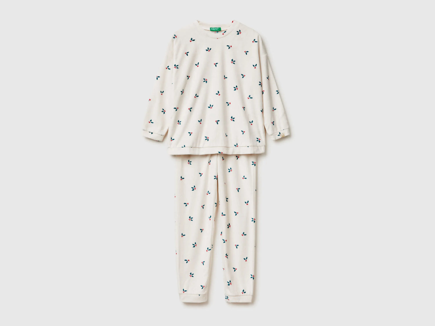 Benetton Creamy White Girls Christmas Pyjamas with Holly SKU: 312W0P09R_67P Image 01