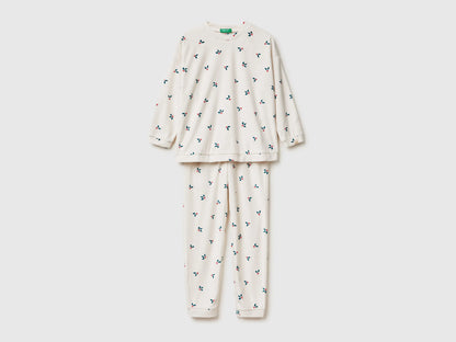 Benetton Creamy White Girls Christmas Pyjamas with Holly SKU: 312W0P09R_67P Image 01