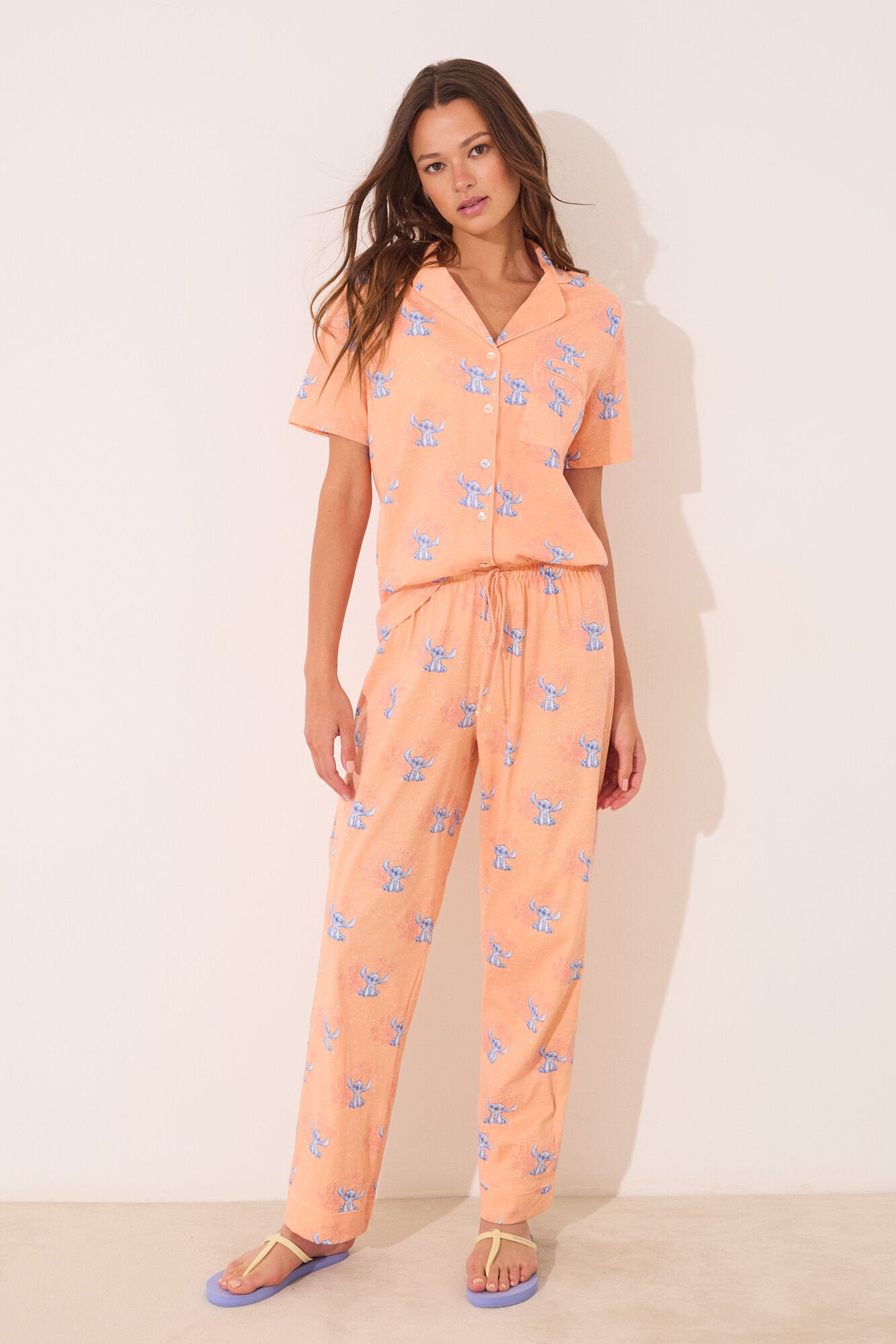 Women Secret_Lilo &amp; Stitch Orange Cotton Classic Pyjamas_3132105_67_02