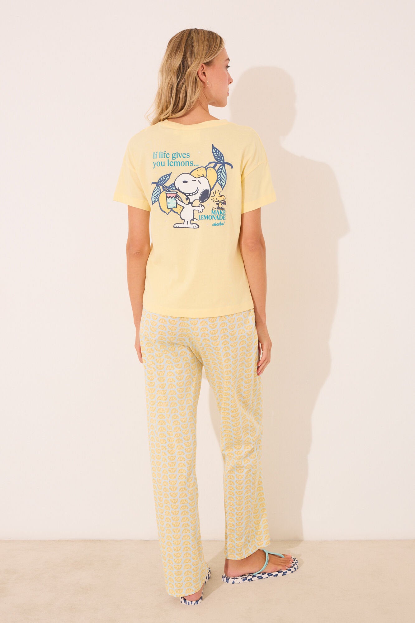Women Secret_100% Cotton Long Pyjamas with Snoopy Lemons_3132106_04_05